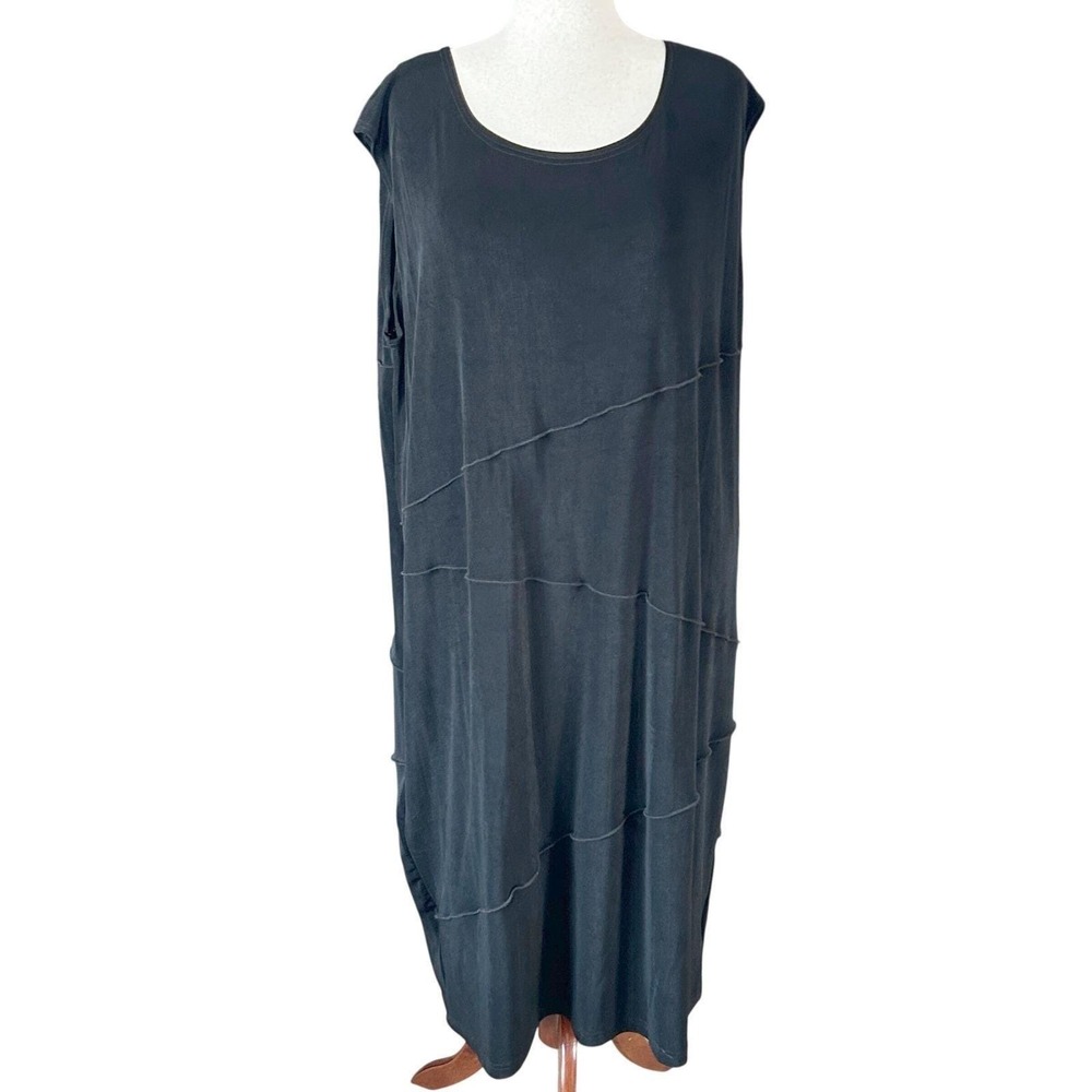 Heydari Wms Midi Dress +3 Black Diagonal Seam Sleeveless Lagenlook Avant Garde
